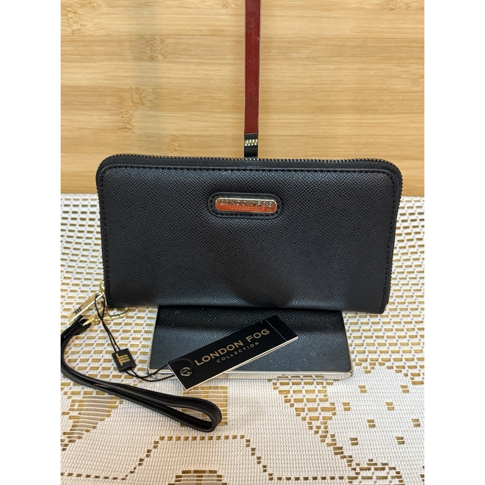 NEW! LONDON FOG Collection Zip-Around Wristlet Wallet - 100th Anniversary-Black